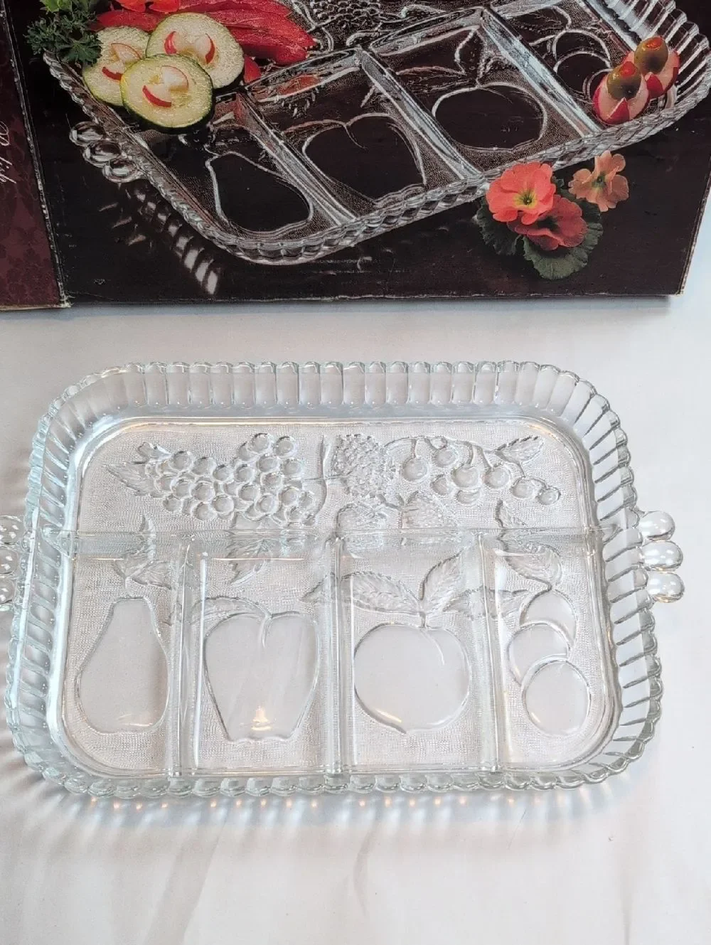 Indiana Glass Five Part Relish Glass Serving Tray Vintage Original Box